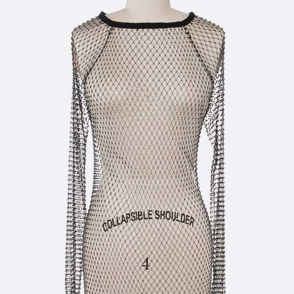 Rhinestone Fishnet Mesh Long Sleeve Dressy Cover Up - Black - Picture 1 of 4